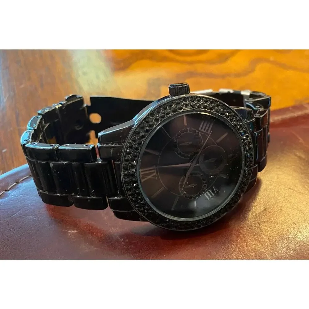 Women's Gun Metal Tone Aldo Watch, Black Crystal Accents